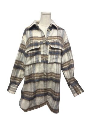 H&M NWT Cream Plaid Teddy Jacket Stripes - size S